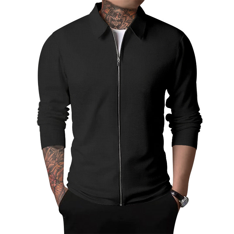 Herren nan Zip-Cardigan mit Hemdkragen und feiner Rippstruktur Drune