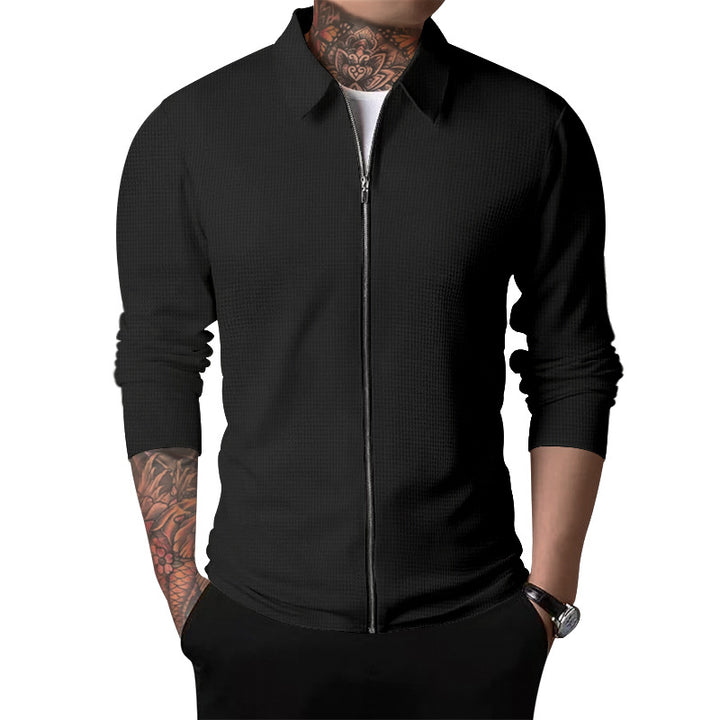 Herren nan Zip-Cardigan mit Hemdkragen und feiner Rippstruktur Drune