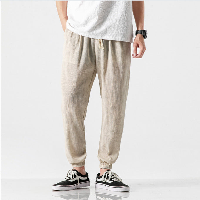 Herren nan lässige Leinen-Joggerhose mit Tunnelzug, strukturierter Oberfläche und elastischen Bündchen Drune