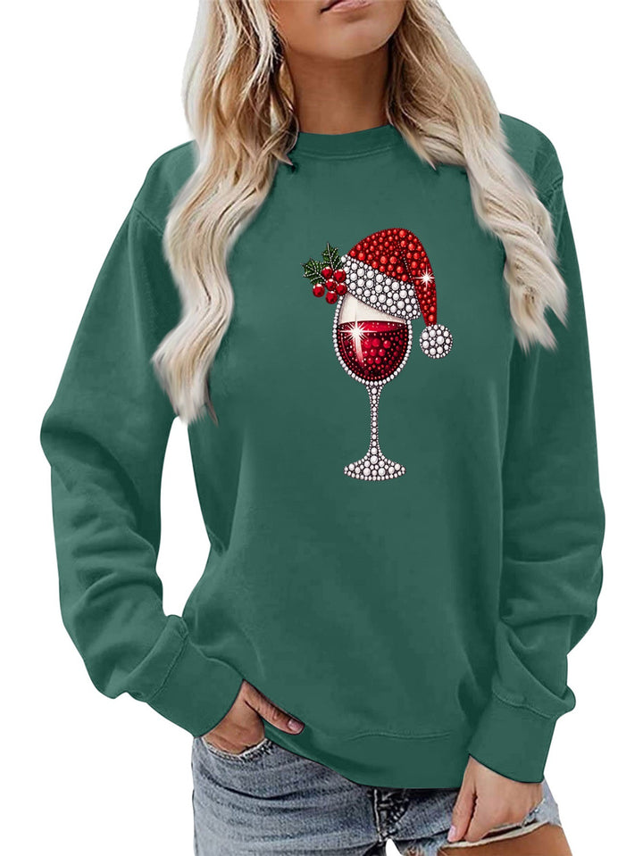 Damen Sweatshirt mit weichem Innenfutter und festlichem Weinmotiv Drune