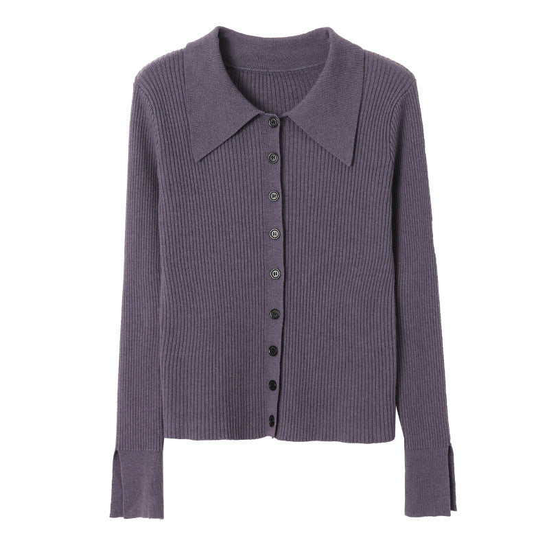 Damen Elegantes Strickoberteil mit großem Kragen Drune