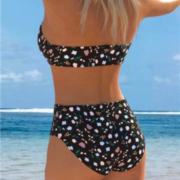 Damen Bandeau-Bikini mit floralem Muster und hohem Taillenschnitt Drune