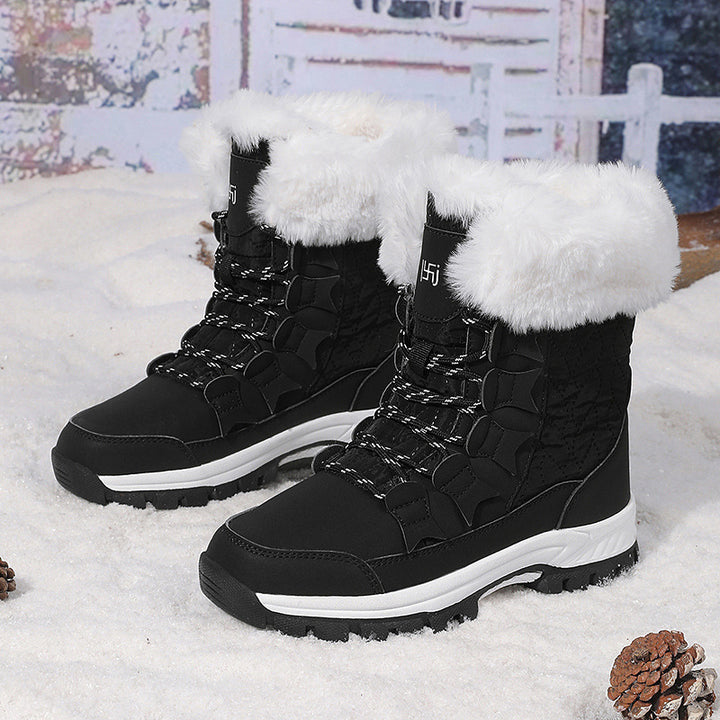 Damen Winterstiefel mit isolierendem Kunstfellkragen und rutschfester Sohle Drune