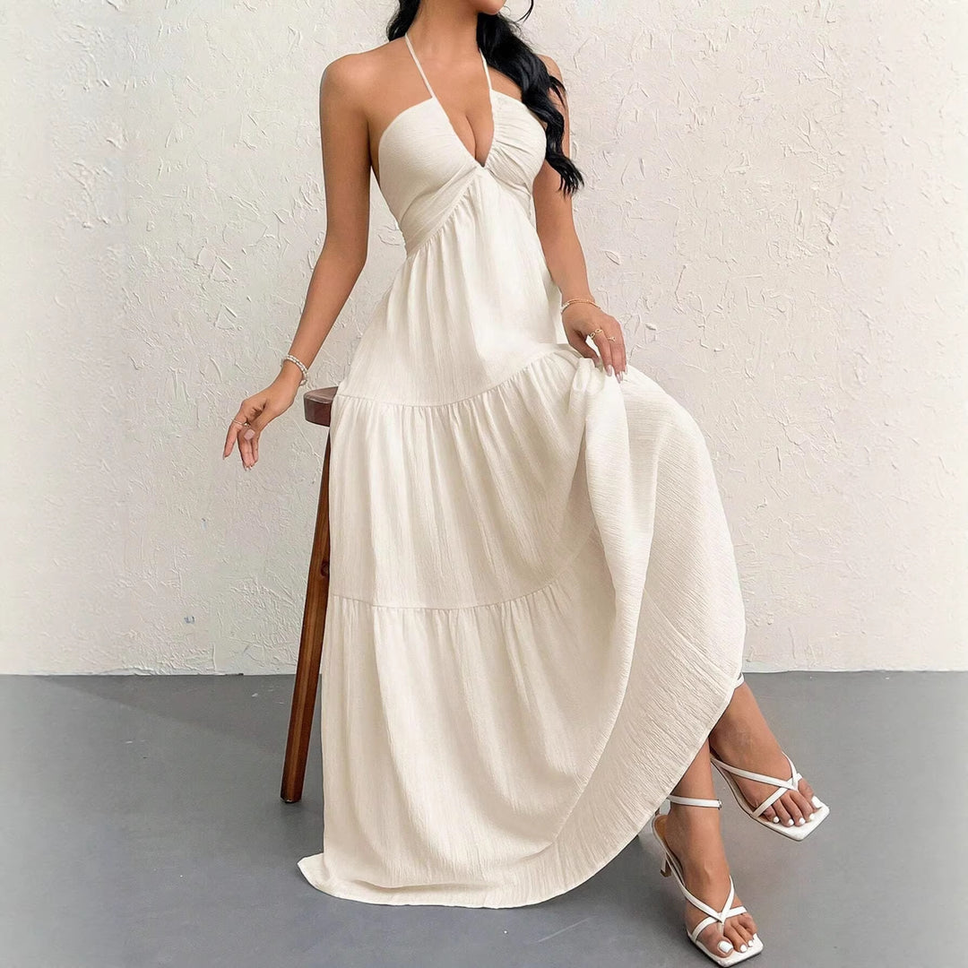 Damen Maxikleid mit tiefer Frontausschnitt und schwingendem Rock Drune
