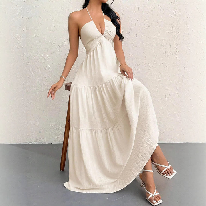 Damen Maxikleid mit tiefer Frontausschnitt und schwingendem Rock Drune