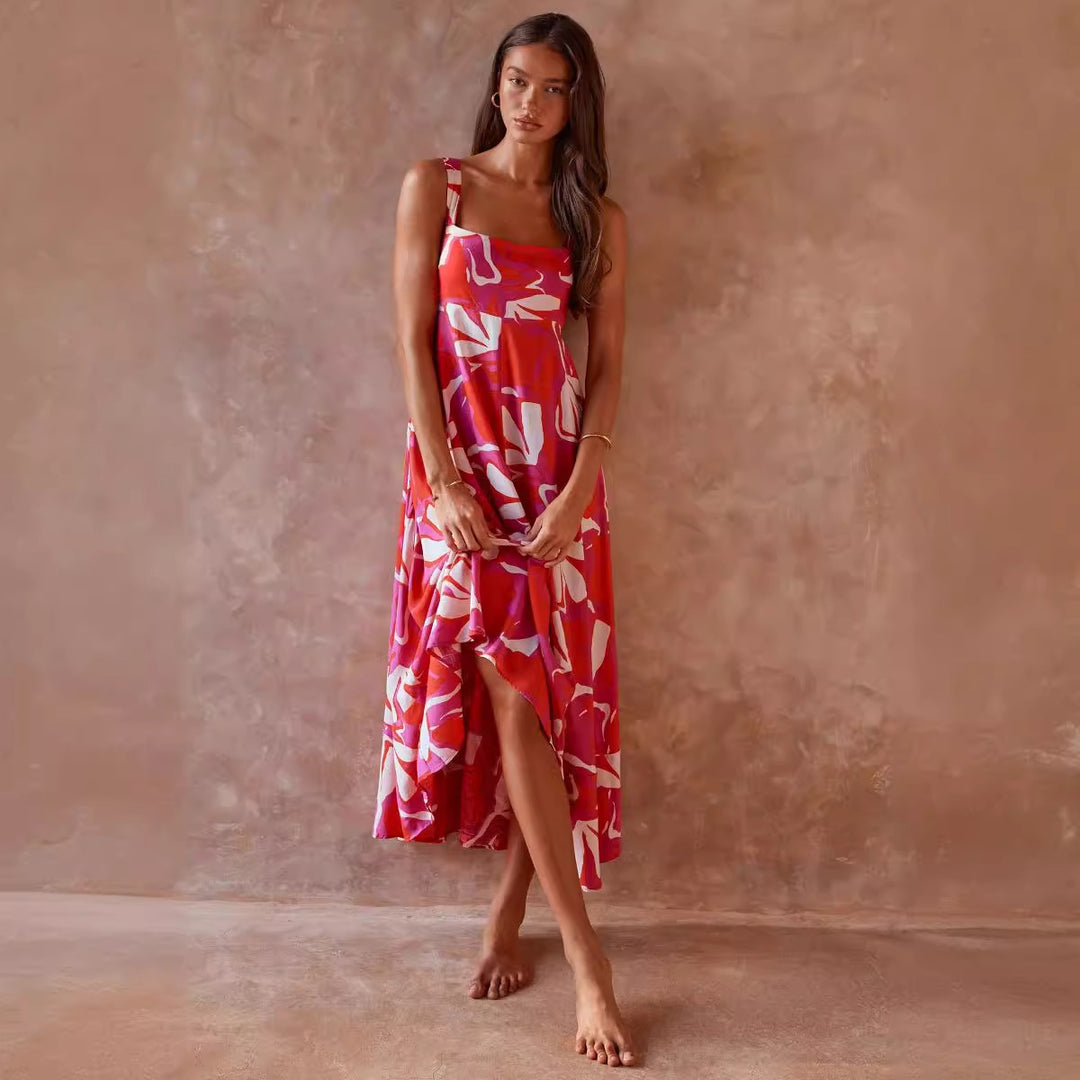 Damen Maxikleid mit lebhaftem floralem Design und schwingendem Rock Drune