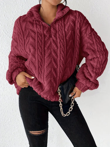 Damen Fleece Pullover mit hohem Kragen und strukturiertem Design Drune