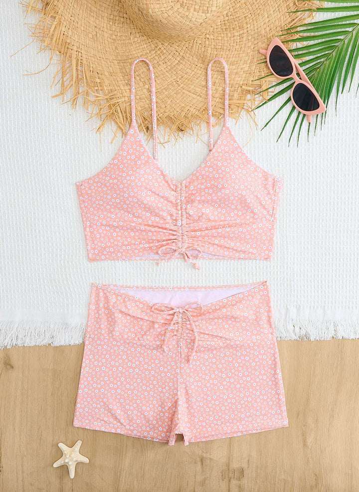 Damen Bikini mit floralem Rüschendesign und verstellbaren Trägern Drune