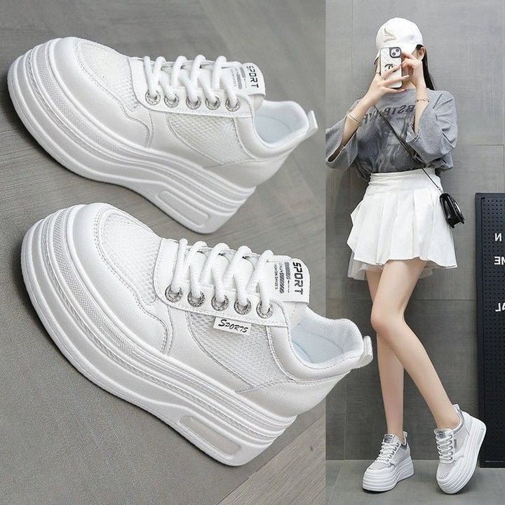 Damen Sportliche Plateau Sneakers mit atmungsaktiver Mesh-Oberfläche und schockabsorbierender Sohle Drune