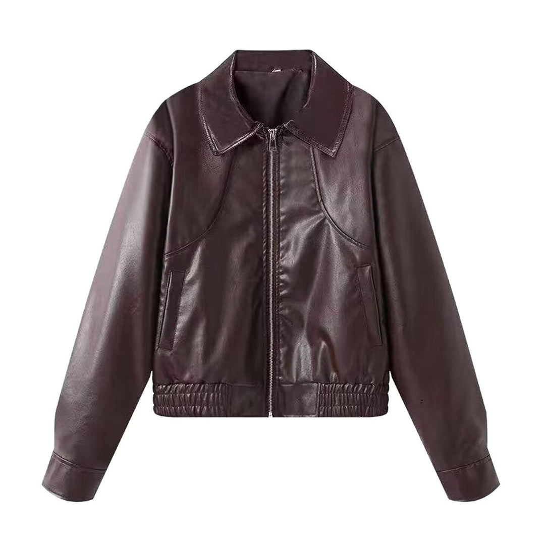 Damen Kunstlederjacke im lässigen Biker-Stil mit praktischen Taschen und elastischem Bund Drune
