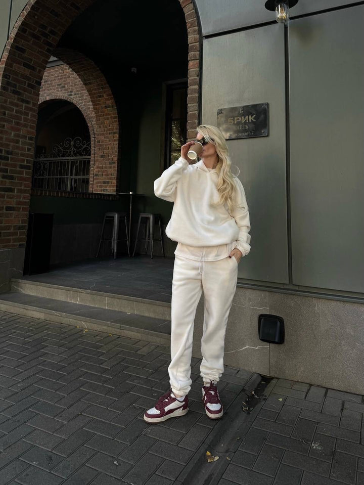 Damen kuscheliger Fleece-Jogginganzug mit hohen Bündchen und praktischen Taschen Drune