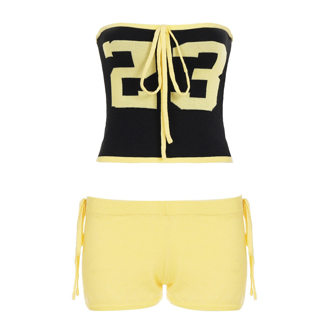 Damen Bandeau-Bikini-Set mit Zahlenmotiv und verstellbaren Trägern Drune