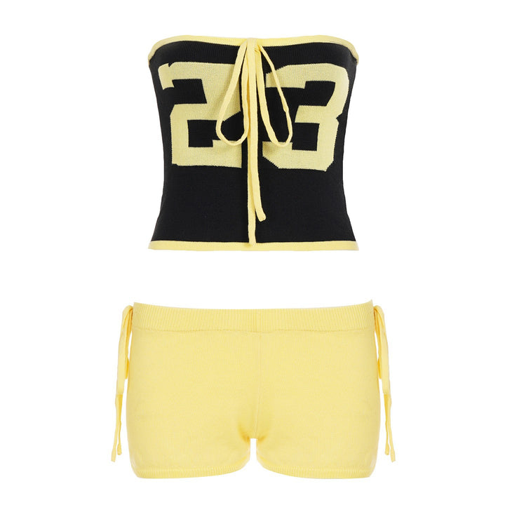 Damen Bandeau-Bikini-Set mit Zahlenmotiv und verstellbaren Trägern Drune