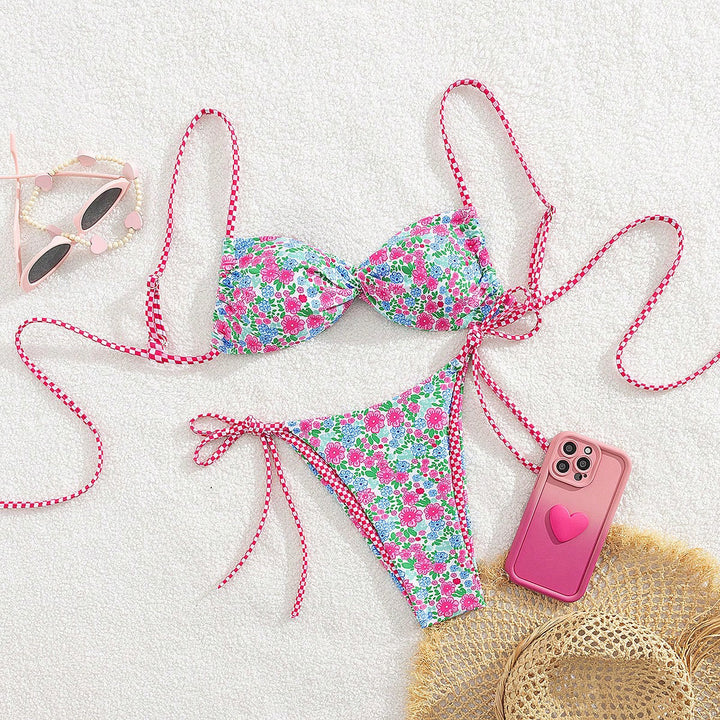 Damen Floral Bikini mit verstellbaren Bindegurten Drune
