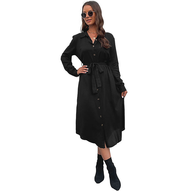 Damen Hemdblusenkleid mit taillierbarem Gürtel und eleganten Knopfdetails Drune