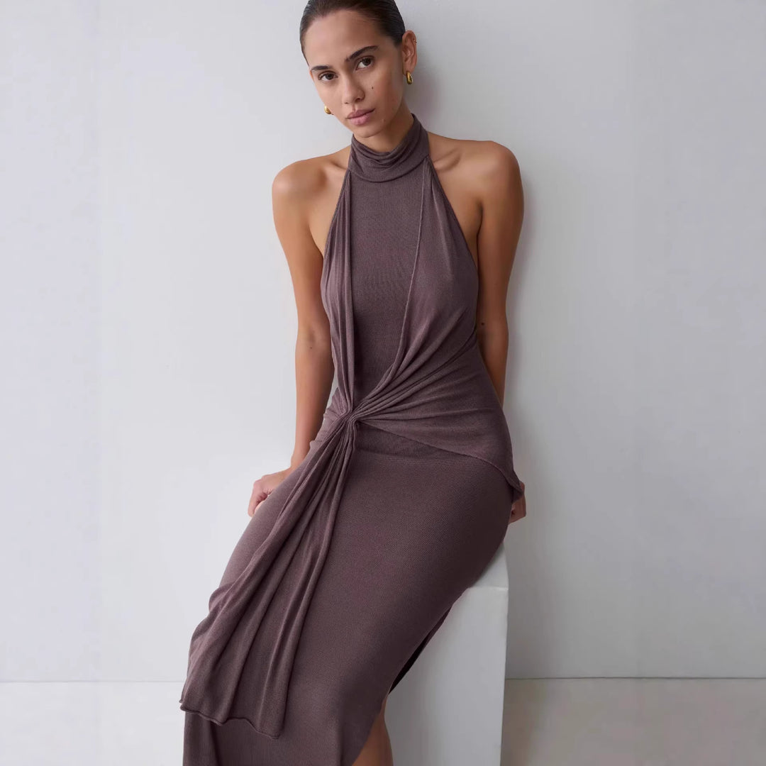 Damen Elegantes knöchellanges Wickelkleid mit tiefem Schlitz Drune