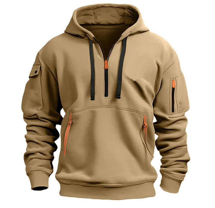 Herren nan funktionaler Kapuzenpullover mit halbem Reißverschluss, verschließbaren Taschen und Ärmel-Tasche Drune