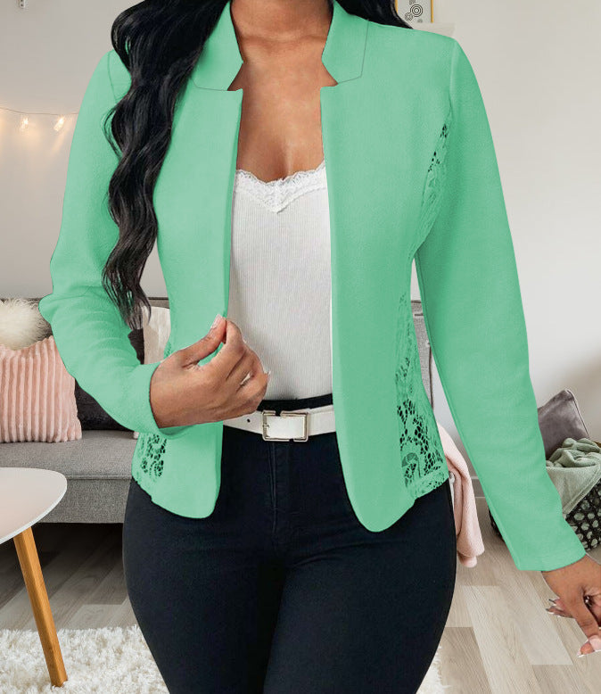 Damen Elegante Blazerjacke mit feinen Häkelverzierungen Drune