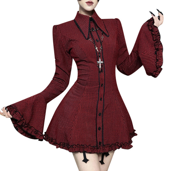 Damen schickes Mini-Kleid mit volantartigen Ärmeln und dekorativem Kragen Drune