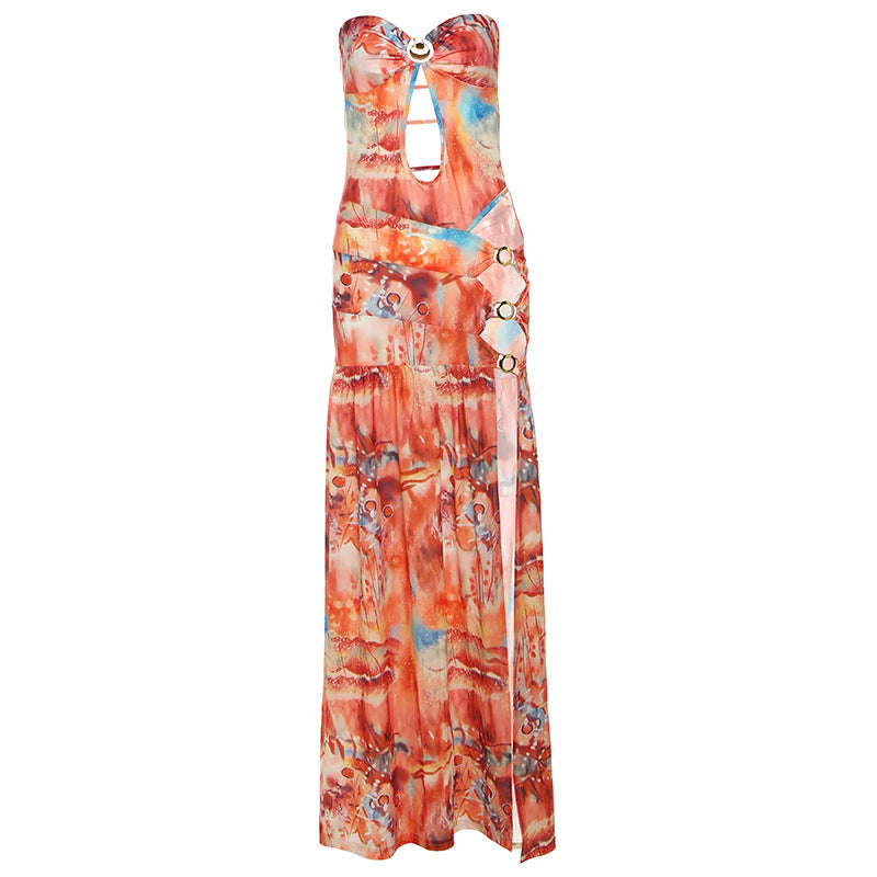 Damen Maxikleid mit raffinierten Cut-Outs und eleganten Riemen Drune