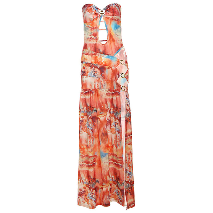 Damen Maxikleid mit raffinierten Cut-Outs und eleganten Riemen Drune