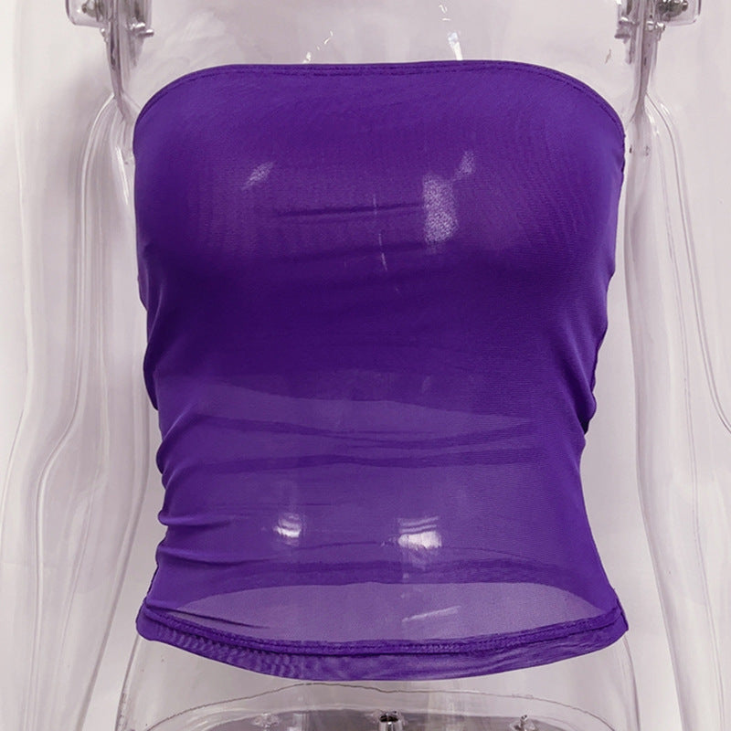 Damen bandeau Top im transparenten Design mit elastischem Material Drune