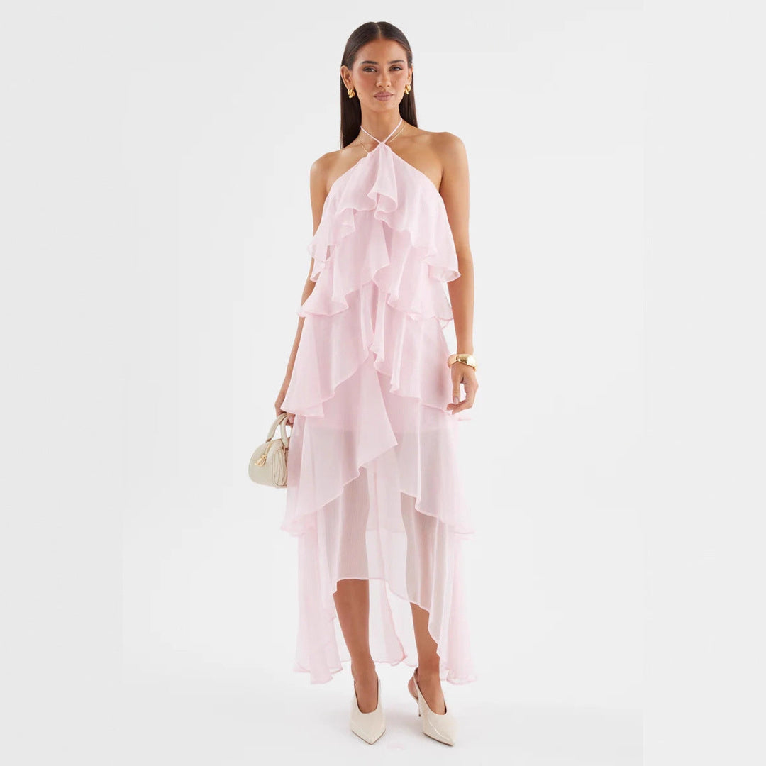 Damen Chiffon Maxikleid mit mehrschichtigen Rüschendetails Drune
