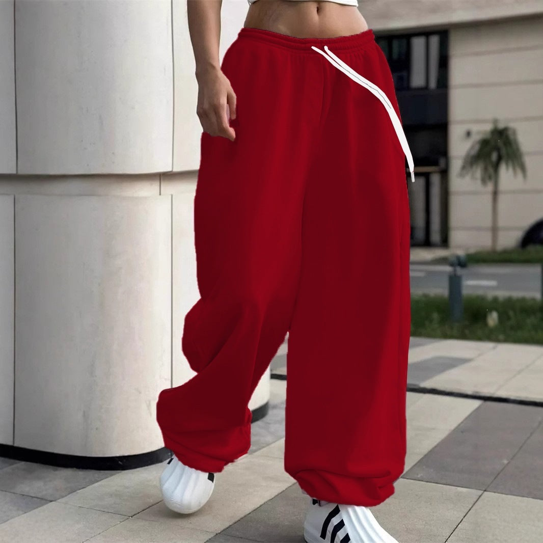 Damen nan weite Baggy-Jogginghose mit hohem Komfortbund, Kordelzug und elastischen Knöchelbündchen Drune