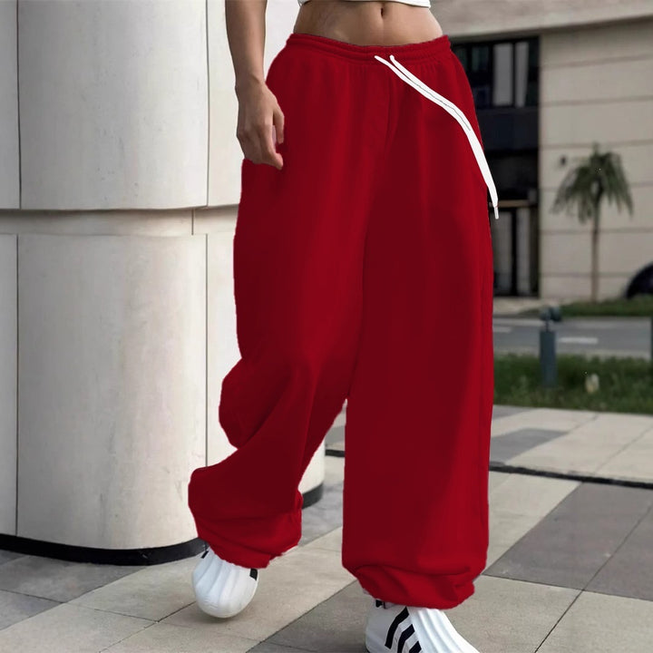 Damen nan weite Baggy-Jogginghose mit hohem Komfortbund, Kordelzug und elastischen Knöchelbündchen Drune