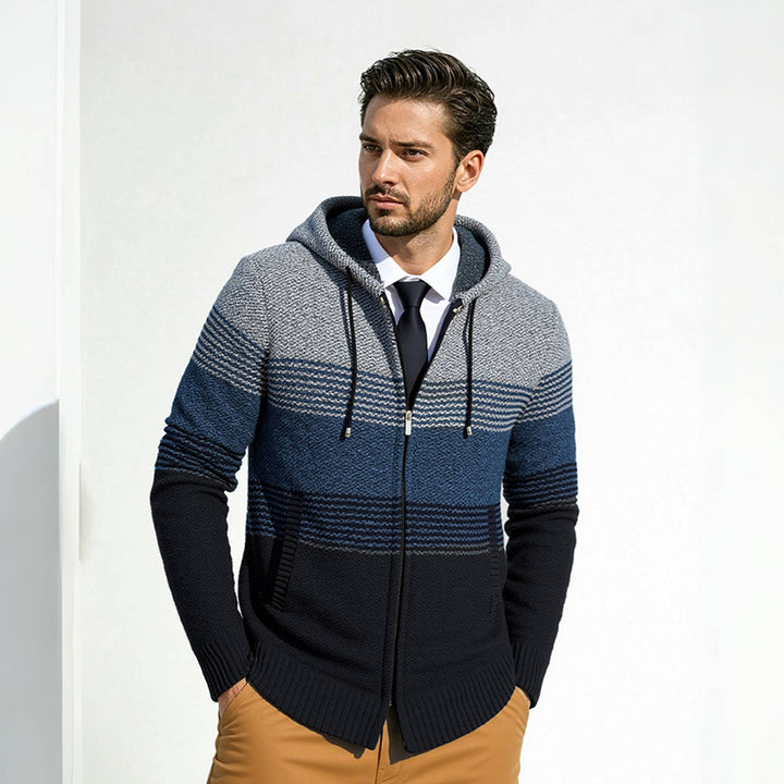 Herren Designermantel mit Kapuze und strukturiertem Strickmuster Drune