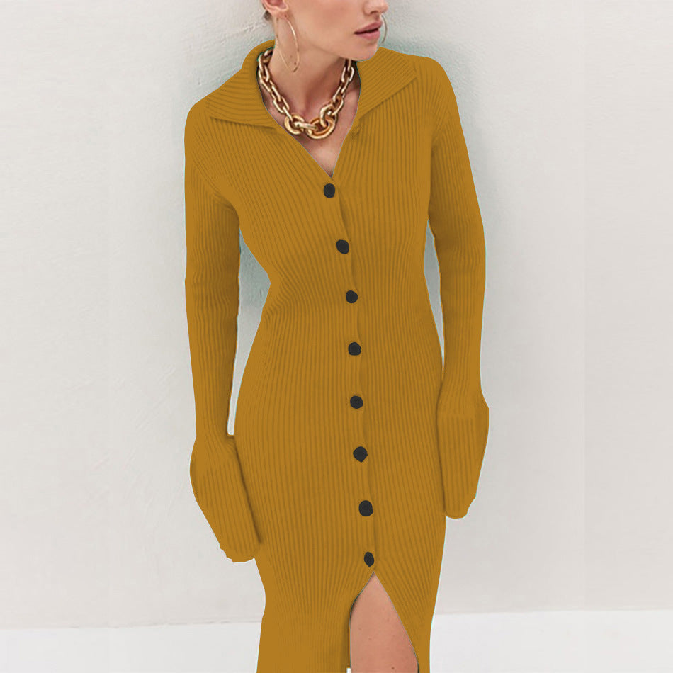Damen Ribbed Knit Kleid mit Knöpfchen und Seitenriegel Drune