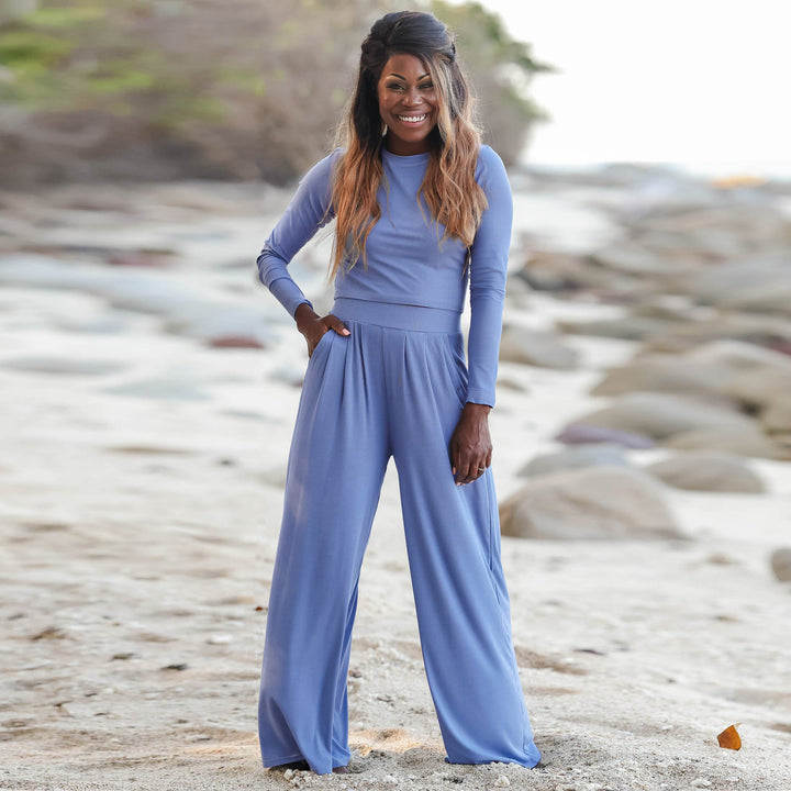 Damen Jumpsuit mit weitem Beinschnitt und langen Ärmeln Drune