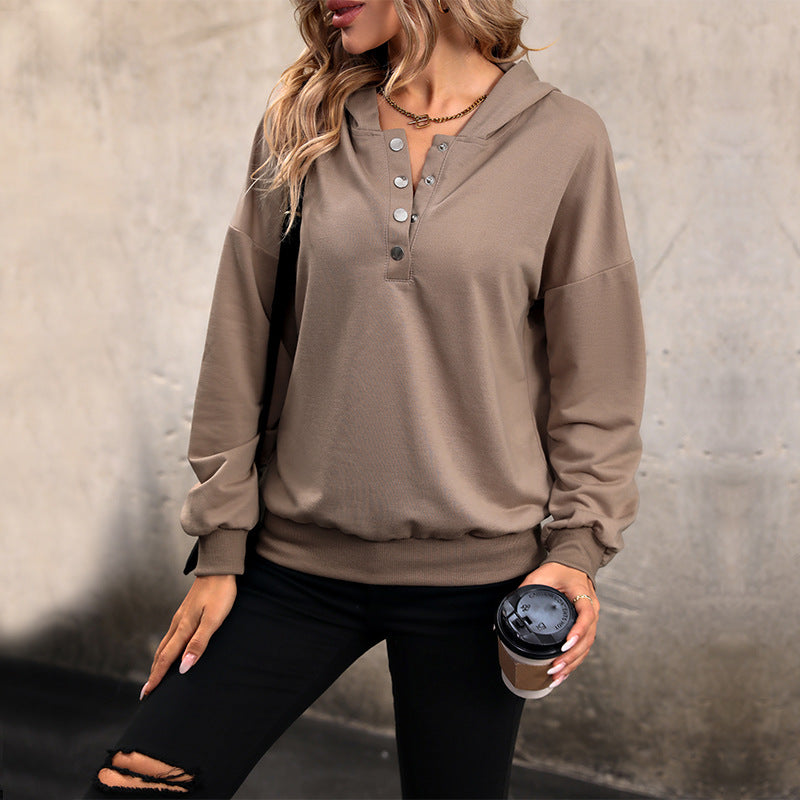 Damen gemütlicher Hoodie mit Knopfleiste und lässigem Schnitt Drune
