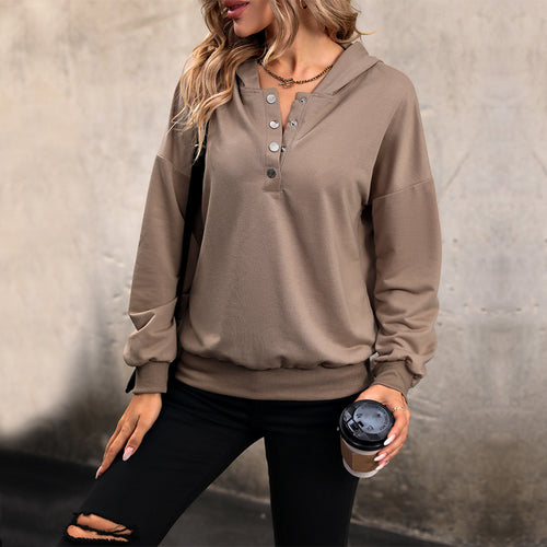Damen gemütlicher Hoodie mit Knopfleiste und lässigem Schnitt Drune