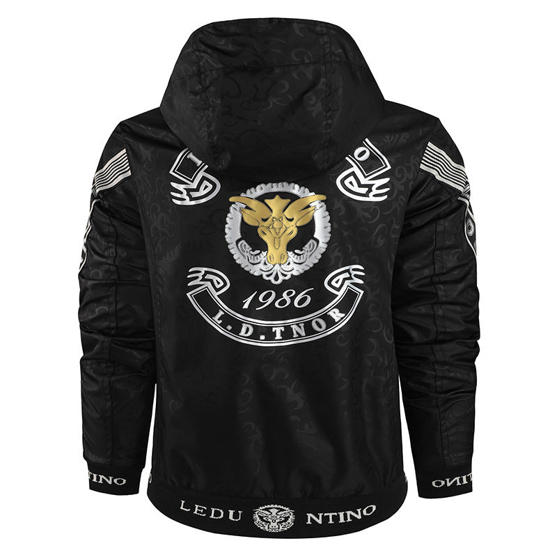 Herren nan leichte Kapuzen-Sportjacke mit Jacquardmuster, Metallreißverschluss und elastischen Bündchen Drune