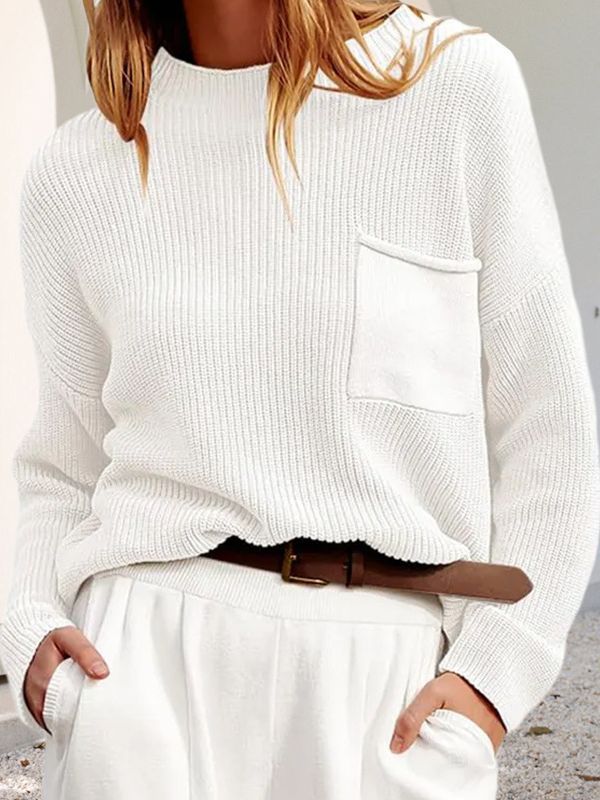 Damen Strickpullover mit weitem Schnitt und praktischer Brusttasche Drune