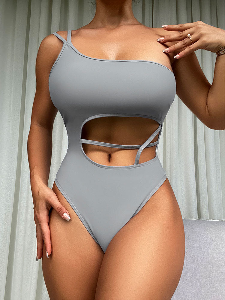 Damen Einteiler Badeanzug mit asymmetrischem Schnitt und modischem Cut-Out Drune