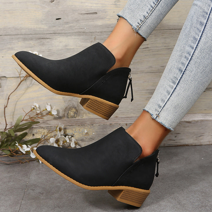 Damen nan schlanke knöchelhohe Stiefelette aus Microvelours mit verdecktem Fersenreissverschluss und leichtem Blockabsatz Drune