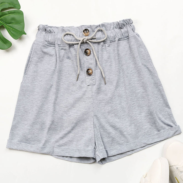 Damen lässige Freizeitshorts mit verstellbarem Bund und dekorativen Knöpfen Drune