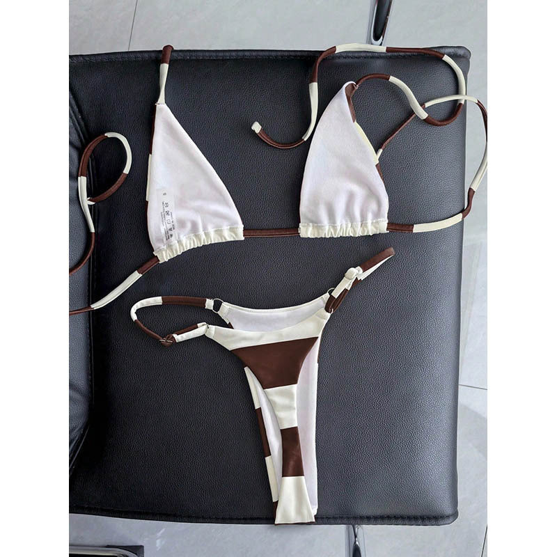 Damen Triangel-Bikini-Set mit klassischen Streifen und verstellbaren Trägern Drune