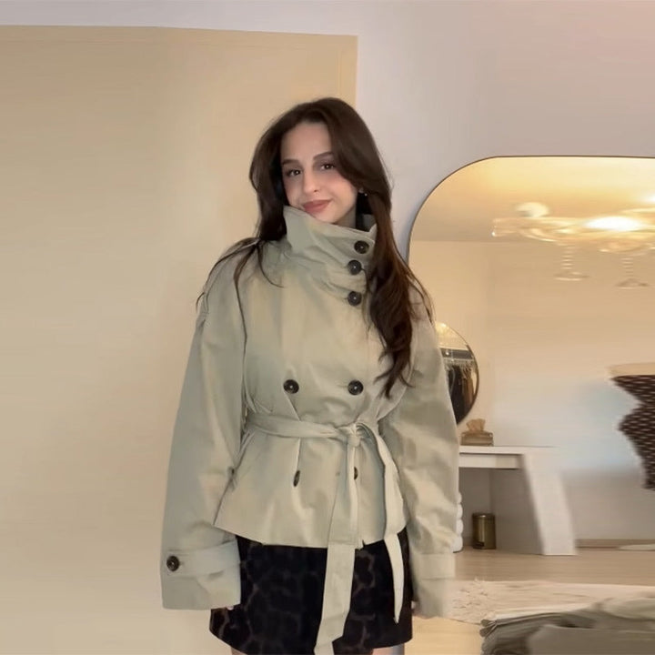Damen Modische Trenchjacke mit tailliertem Schnitt und praktischen Taschen Drune