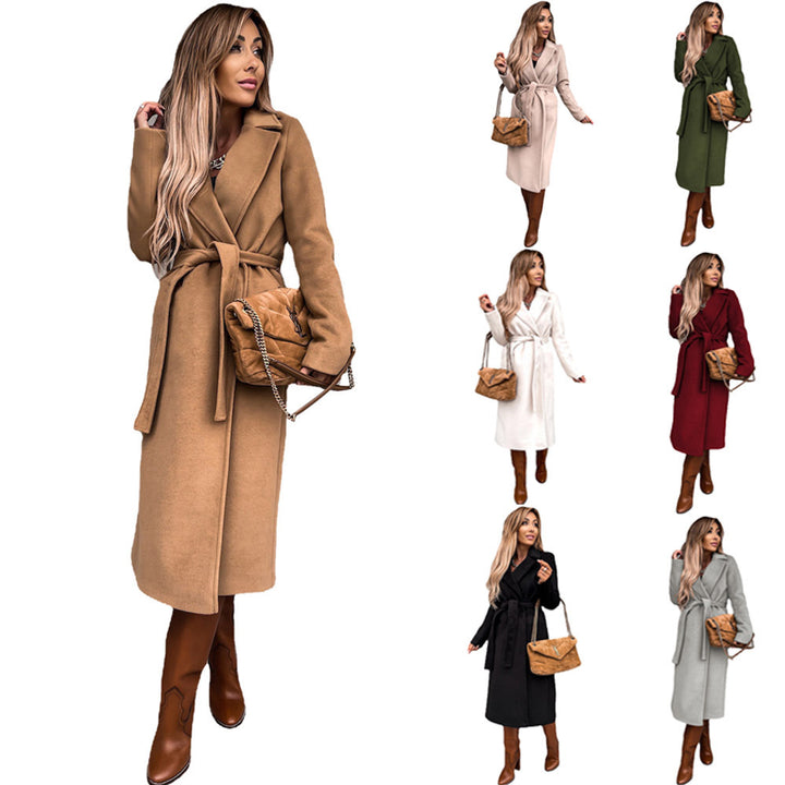 Damen eleganter Wollmantel mit Gürtel und klassischem Revers Drune