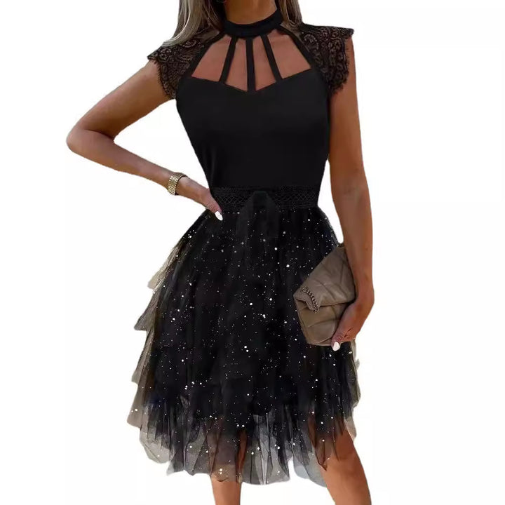 Damen Cocktailkleid mit Spitzenakzenten und glitzerndem Tüll Drune