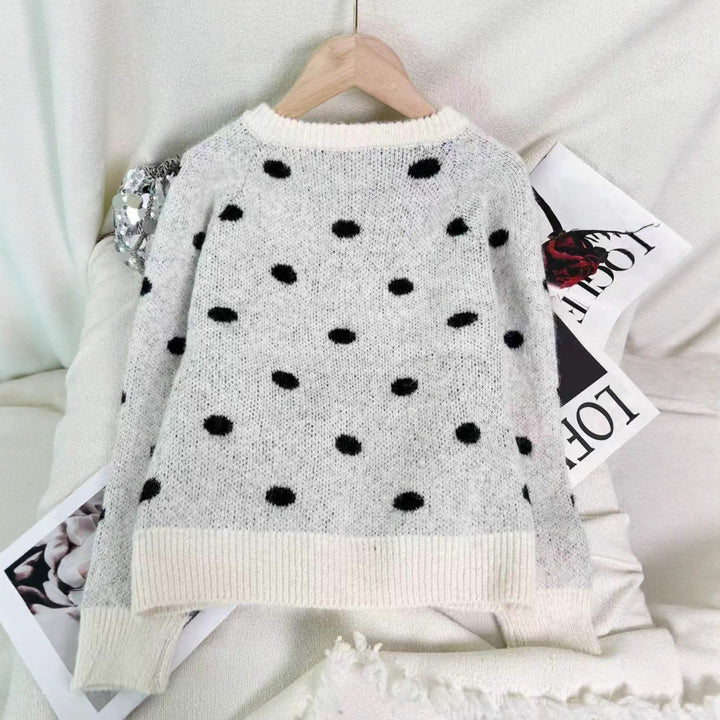 Damen kuschelige Strickjacke mit Punkten Drune
