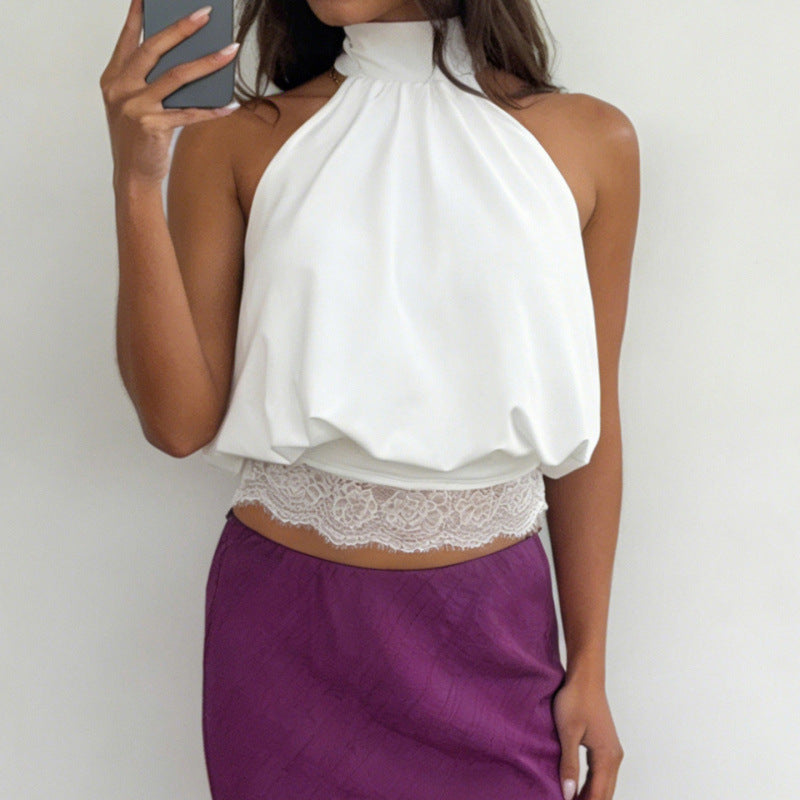 Damen elegantes halterähnliches Top mit Spitzendetails und lockerem Schnitt Drune