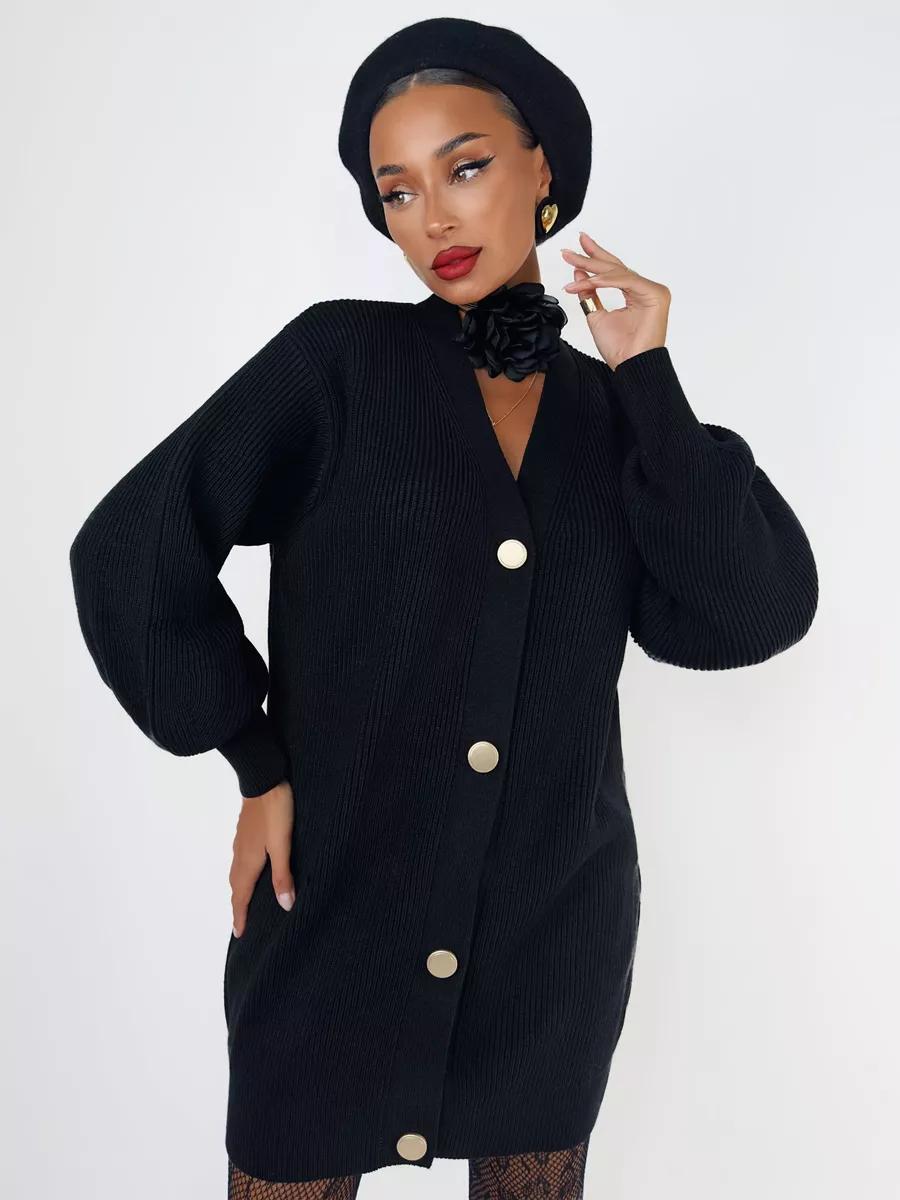 Damen Strickjacke mit Puffärmeln und Knopfdétails Drune