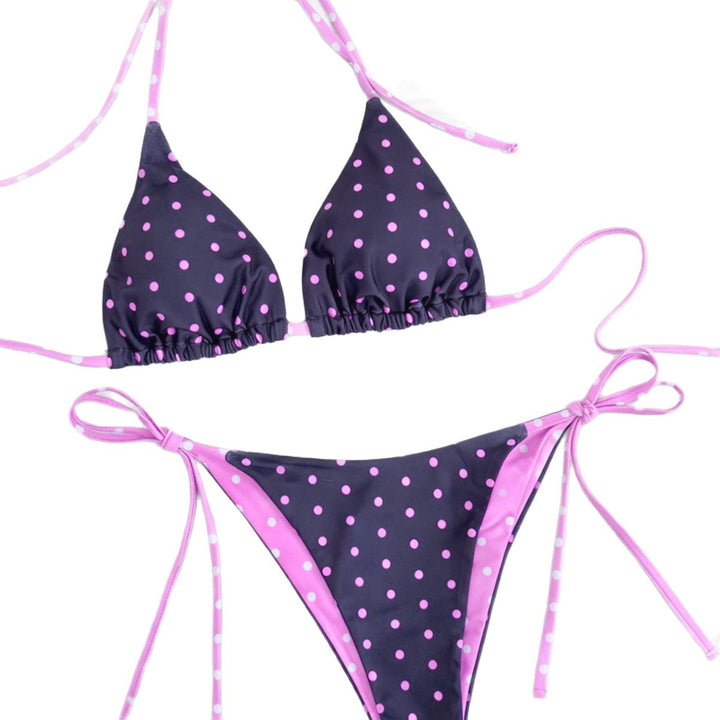 Damen Polka-Dots Bikini mit verstellbaren Bindebändern Drune