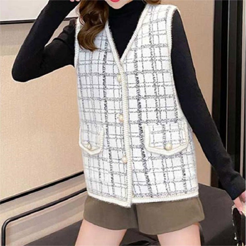 Damen elegante Strickweste mit kontrastierenden Details Drune