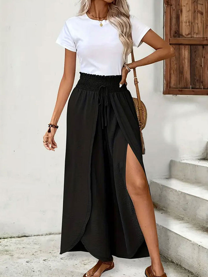 Damen Weit geschnittene High-Waist-Hose mit seitlichen Schlitzen Drune