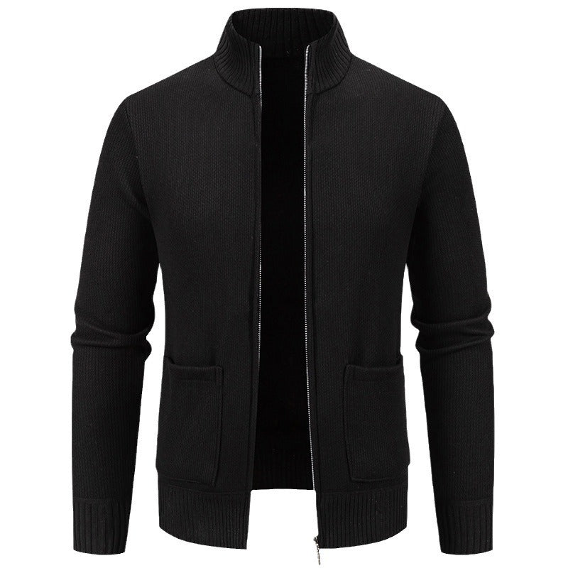 Herren lässige Strickjacke mit hohem Kragen und praktischen Taschen Drune